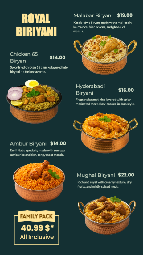 Indian royal biryani restaurant digital signage template