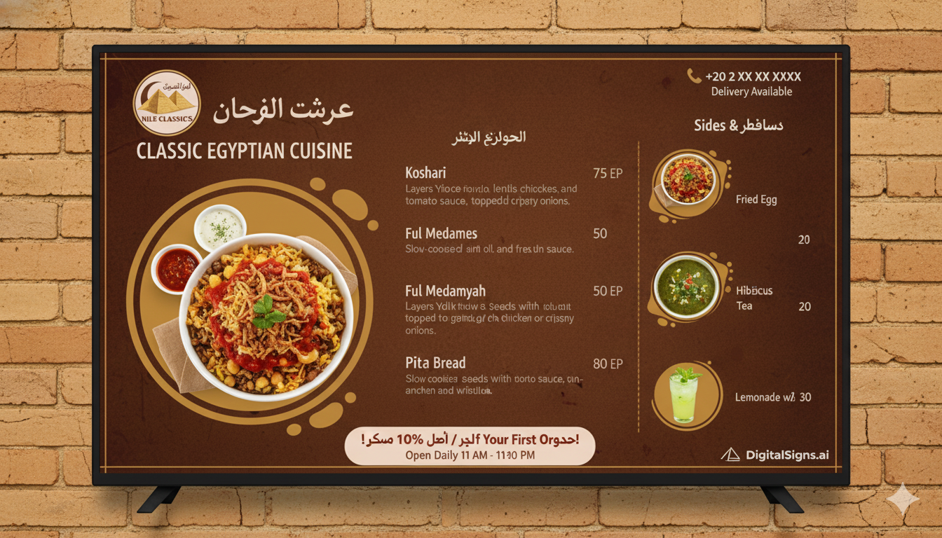 Digital menu boards for restaurants in Cairo